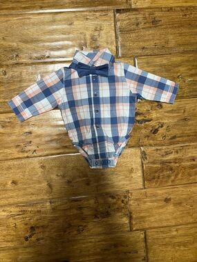 Carter's Navy Blue and Peach Plaid Infant Shirt with tie